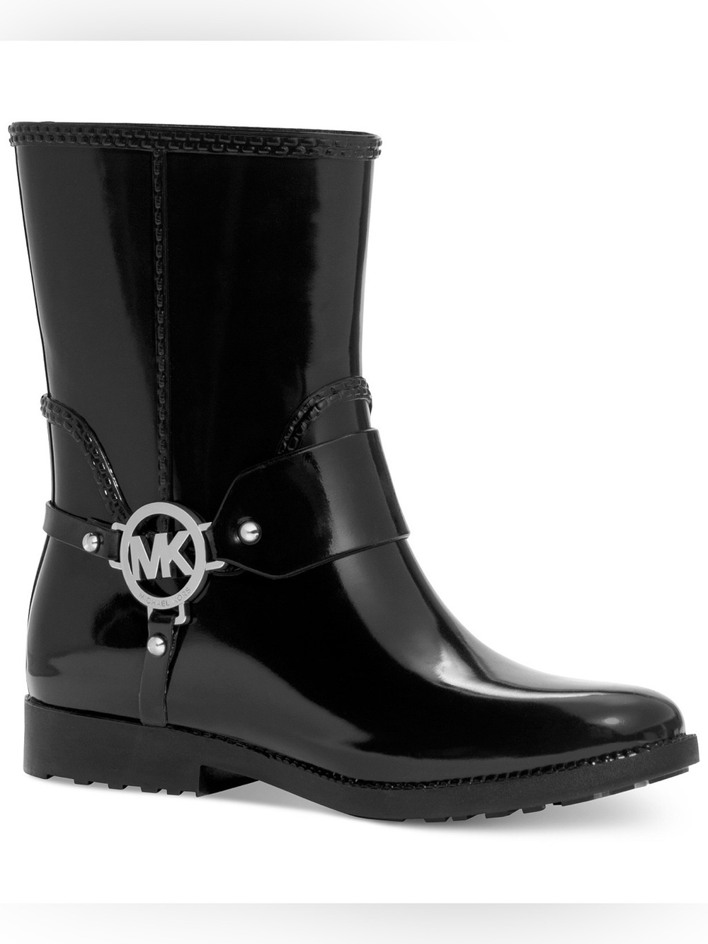 Michael Kors Black Patent Iconic LogoMid-Calf Short Rain Boots Size 7